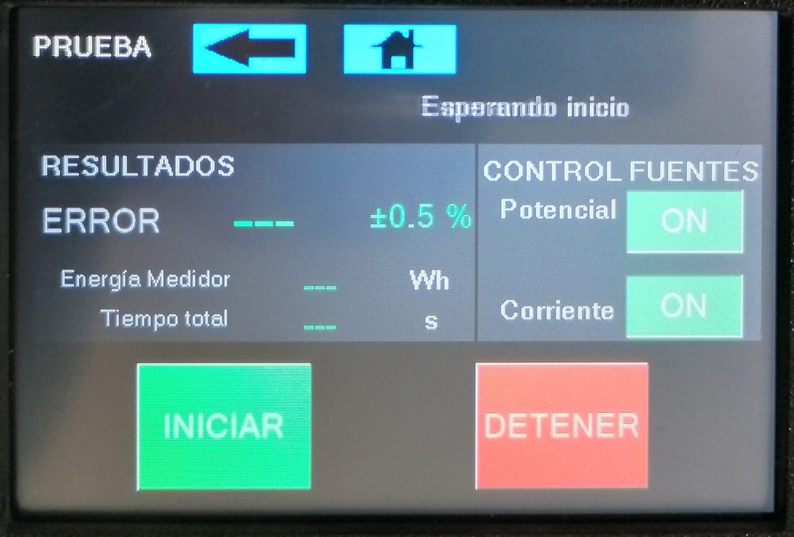 Pantalla de prueba y resultados